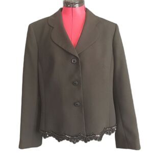 Le Suit Blazer Women’s Plus Size 16 Black Scalloped Sequins Hem Long Sleeve